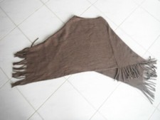 PONCHO  CHIC A FRANGES COULEUR TAUPE MARRON FEMME 