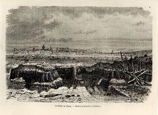 GRAVURE SIEGE DE PARIS 1870 - BATTERIE PRUSSIENNE PORTE DE CHATILLON
