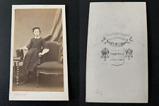 Pierre Petit, Paris, fillette aux livres Vintage albumen print CDV.