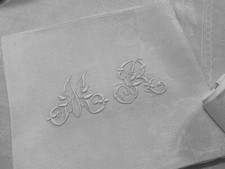 Linge Ancien 1 Sur Nappe De Mariage Damassé Soie Bouquet Épi Blé Monogramme M R
