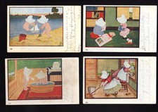 SUNBONNET - LOT 4 POSTCARDS 1908 - THE BATH, THE STUDY, SCRUBBING - AUSTEN - 16