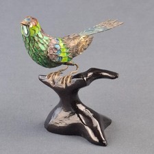 Objet De Vitrine Petit Oiseau En Cloisonné Posé Sur Une Branche