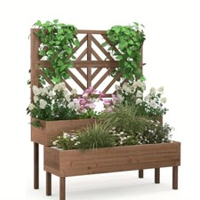 Jardinière Bois Sapin Avec Treillis 2 Niveaux Pot Plante Jardin Terrasse Fleurs