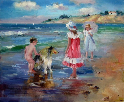 Paysage enfants plage - paysage,