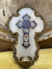 Ancien Bénitier Crucifix Bronze Cloisonné Onyx  Napoléon III 