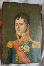 Tableau huile sur panneau bois XIXème Portrait d'un militaire officier médailles