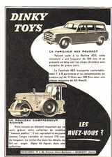 PUB  MINIATURE " DINKY TOYS "  403 PEUGEOT  / ROULEAU COMPRESSEUR  1958