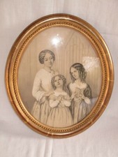 ANCIEN TABLEAU OVALE BOIS
