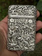 Cambodge & Étui / Boîte À Cigarettes & Métal Argenté Ajouré & Indochine