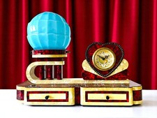 Ensemble lampe bureau Art Déco 1930 horloge à cordon cheminée style Memphis