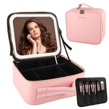 Trousse Maquillage Femme Voyage avec Miroir LED Professionnel Vanity Valise M...