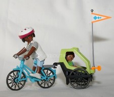 Playmobil cycliste - velo + remorque enfant - 2 personnages