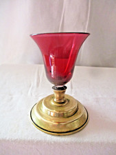 Ancien lumignon lampe veilleuse de sanctuaire autel eglise -verre rouge /laiton