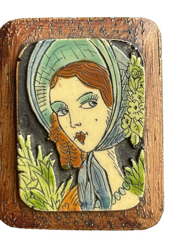 Broche vintage bois peint - vintage, en