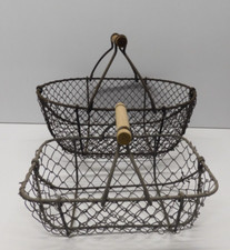 -2 PANIERS METAL Grillagé POIGNEES BOIS XXe COLLECTION DECO CUISINE  D