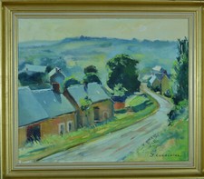 Ancien tableau  vue de village Vendéen signé Condemine cadre sennelier hst 20 èm