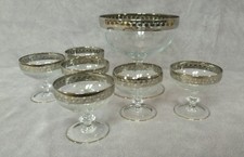 Superbe service à fruits Cristal gravé et bords argentés BOHEME 1er tiers XXe