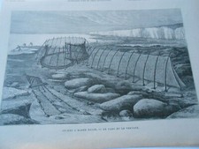 Gravure 1885 -  Pêches à marée basse - le parc et le verveux