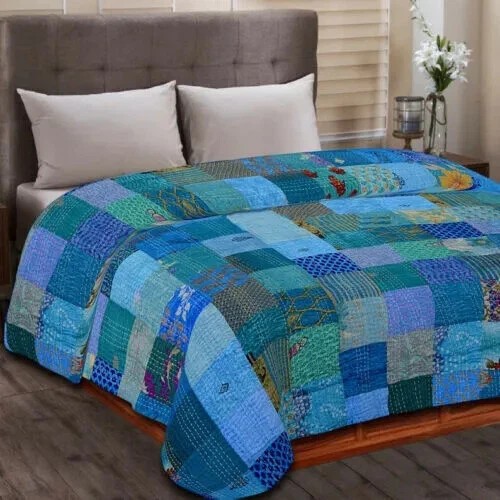 Couvre lit patchwork - couvre-lit, kantha