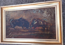 TABLEAU , HUILE SUR PANNEAU , CORRIDA , TAUROMACHIE , TAUREAUX CAMARGUE