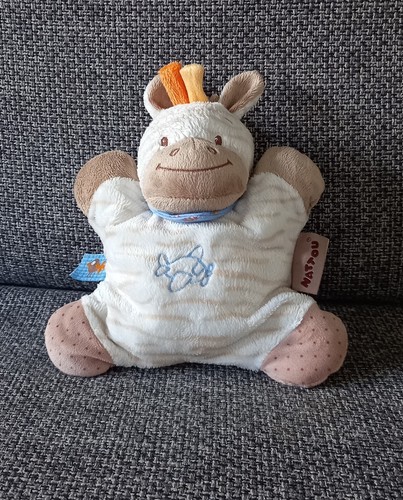 Doudou zèbre blanc bleu - b1,