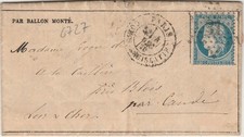 Lettre  par BALLON MONTE le FRANKLIN pour BLOIS - + gazette des absents