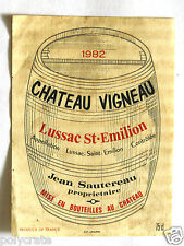 Étiquette de vin Château Vigneau Lussac Saint Emilion Sautereau 1982