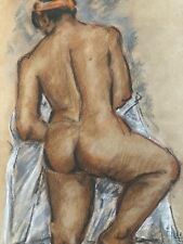 Beau Nu Dessin Contemporain 1980 Fusain Femme Nue Art Erotique Papier Atelier