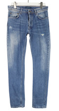 Massimo Dutti Jeans Homme W31 Bleu Distressé Whiskers Bouton À Fermeture