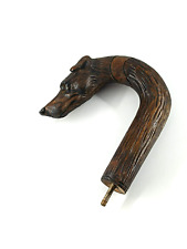 Poignée de canne sculptée bois Tête lévrier style Art Nouveau Pommeau dog head