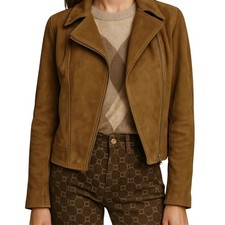 Veste en cuir daim marron