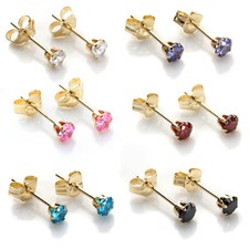 Boucles d'Oreilles Oxydes de Zirconium 3mm en Or Jaune 9 Carats | 9 Couleurs