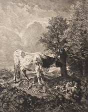 Constant TROYON La vache blanche Barbizon par Charles Pinet héliogravure c 1910