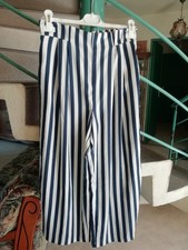 Pantalon Large à Rayures Bleu