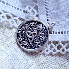Pendentif Entrelacs Triskels Celtique Argent Rhodié 925 Poinçon Diamètre 22mm