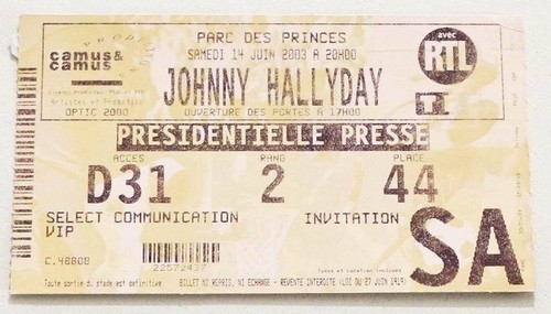 Johnny hallyday billet ticket - hallyday,