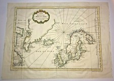 NORTH SEA ICELAND GREENLAND 1758 NICHOLAS BELLIN LARGE ANTIQUE SEA CHART