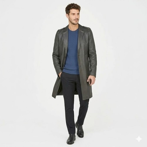 Trench coat long - long, cuir
