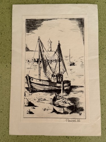Lithographie gravure marine