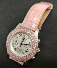 ?Montre Chronograph Femme Freelook Rose Bracelet  Cuir, Strass Rose