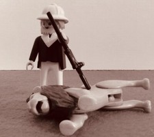 Lot Playmobil Custom - Chasseur safari - Chasse au lion d'Afrique Belle époque