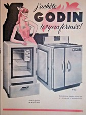 PUBLICITÉ PRESSE 1953 GODIN CUISINIÈRE AU CHARBON OU AU GAZ - R.RABAUX & GUISE