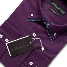 Hommes Chemise Smart Décontracté Habillé Violet Col Double Manche Longue - Neuf