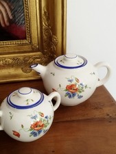 Théière Ancienne et Sucrier en porcelaine SALINS France coquelicots et Bleuets 