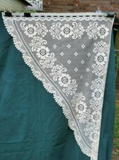 VINTAGE PAIR R&L CREAM FLORAL LACE POINT CURTAIN PANELS 48"X35"  FREE SHIPPING