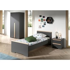 Pack - Lit Enfant, Chevet & Armoire "London" Gris Anthracite