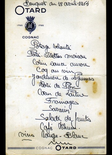 Menu cognac otard en 1954 - "otard",
