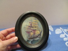 Ancien tableau voilier sur la mer signé A.Thomin cadre noirci et contour laiton