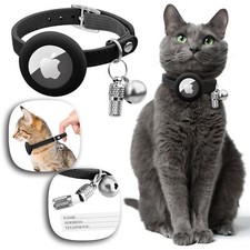 Collier AirTag pour Chat en Cuir - Sécurisé Avec Clochette Nom et Traceur GPS...