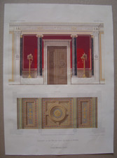 Lithographie Porte entrée plafond salon villa M. Arnim à POTSDAM c1860 Holzdecke